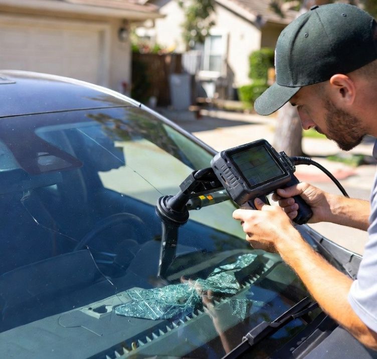 technician calibrating ADAS sensors with specialized tools